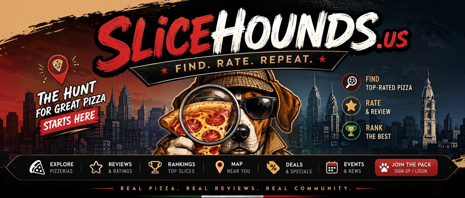 SliceHounds.us &mdash; Find. Rate. Repeat. The hunt for great pizza starts here.